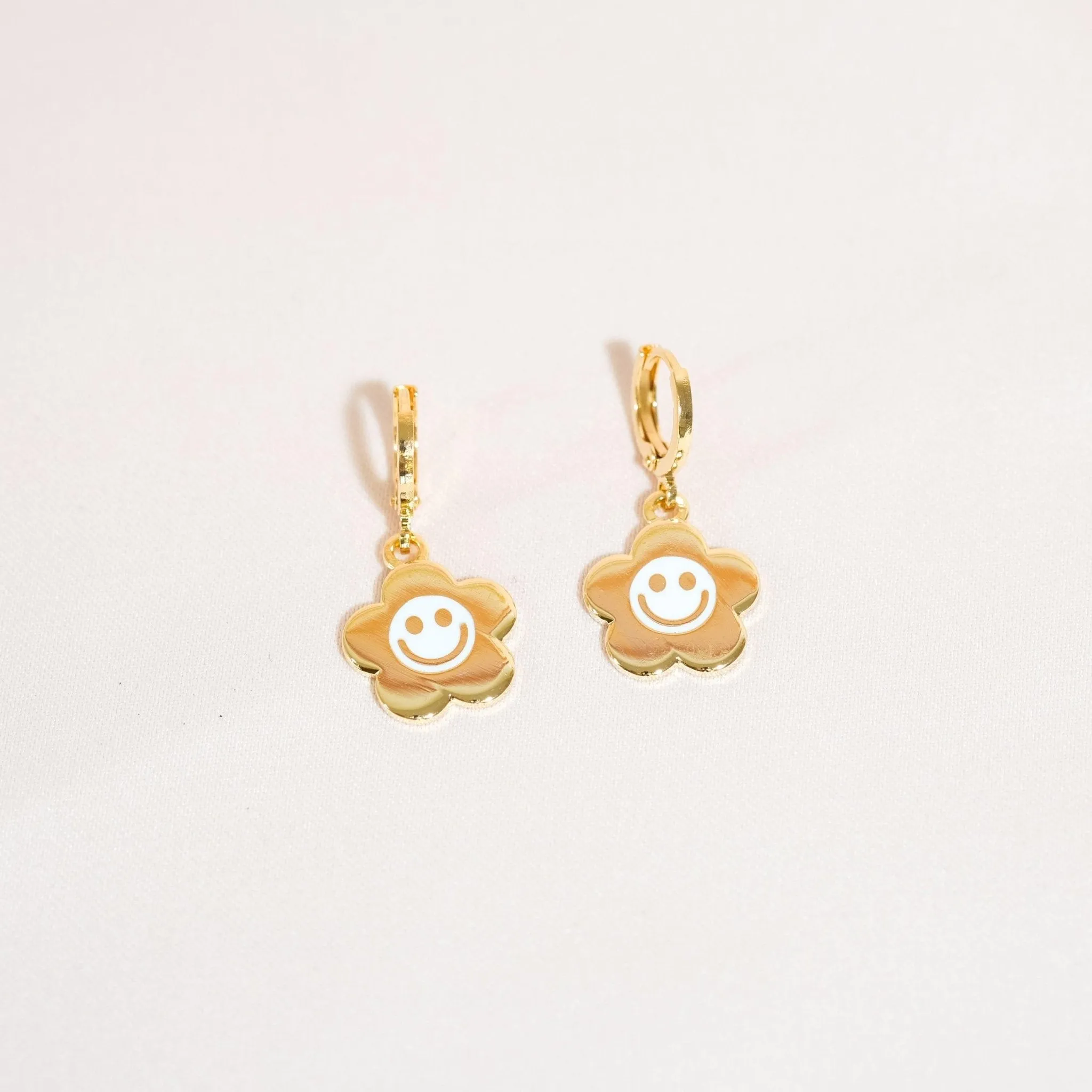 Smiley Daisy Huggie Hoop Earrings