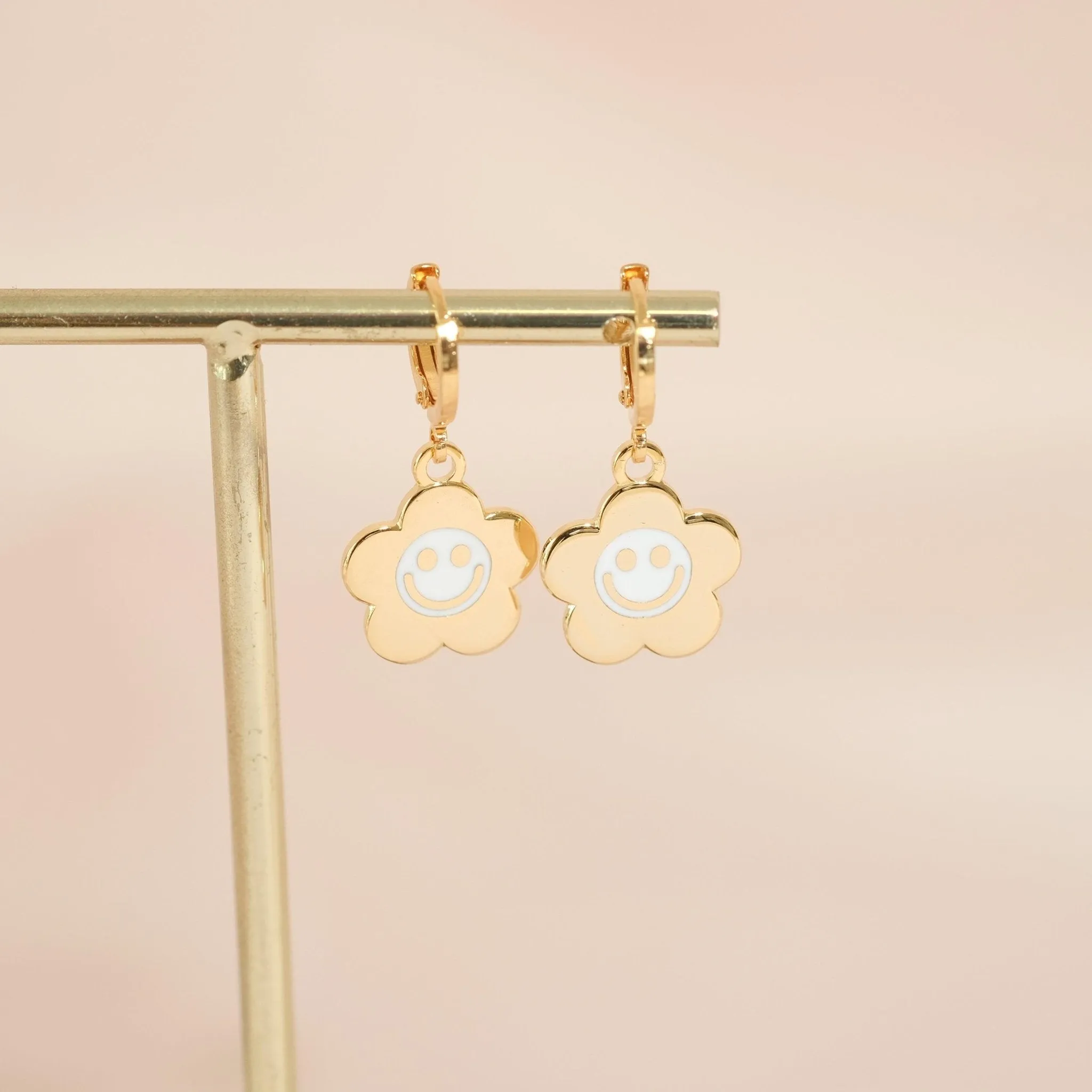 Smiley Daisy Huggie Hoop Earrings