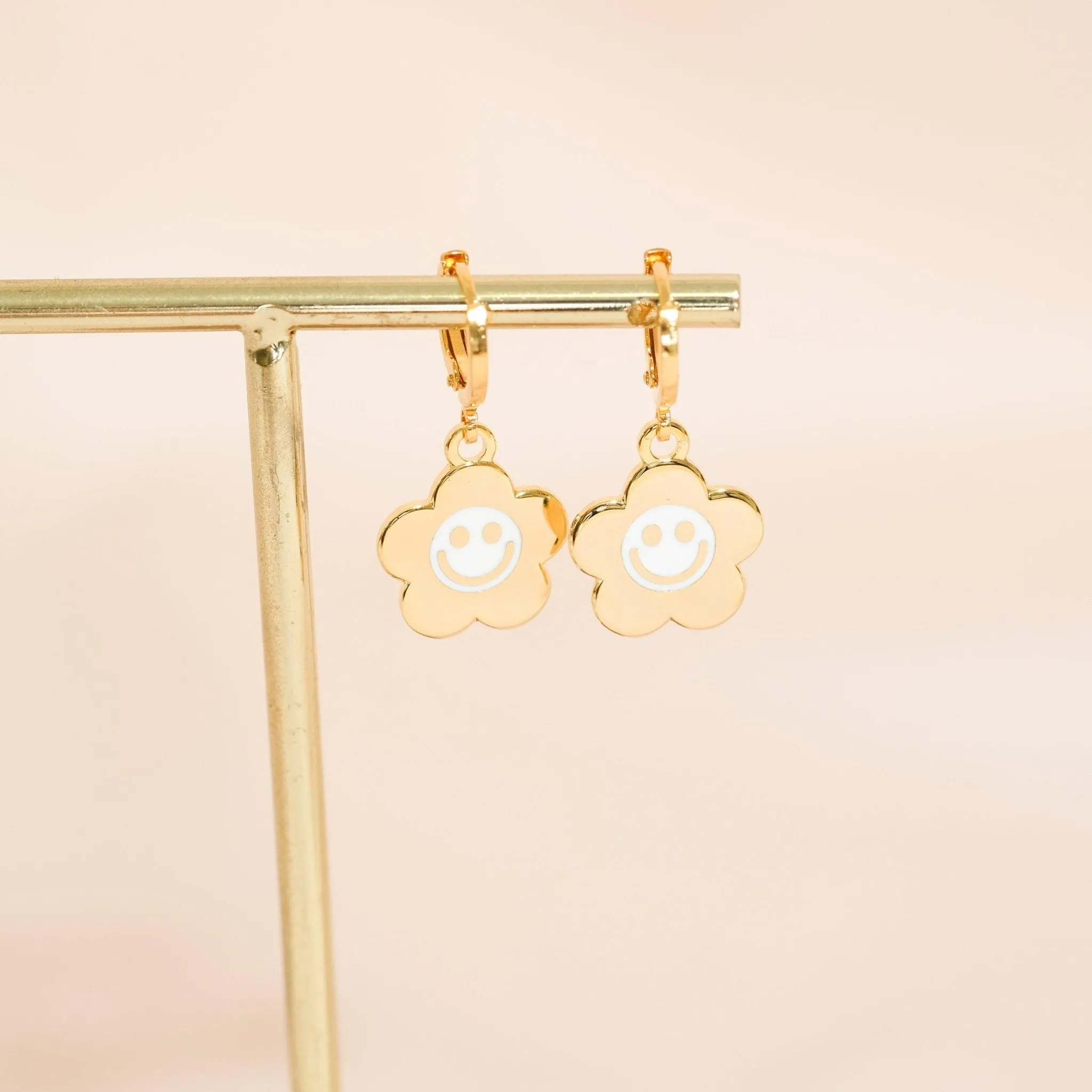 Smiley Daisy Huggie Hoop Earrings