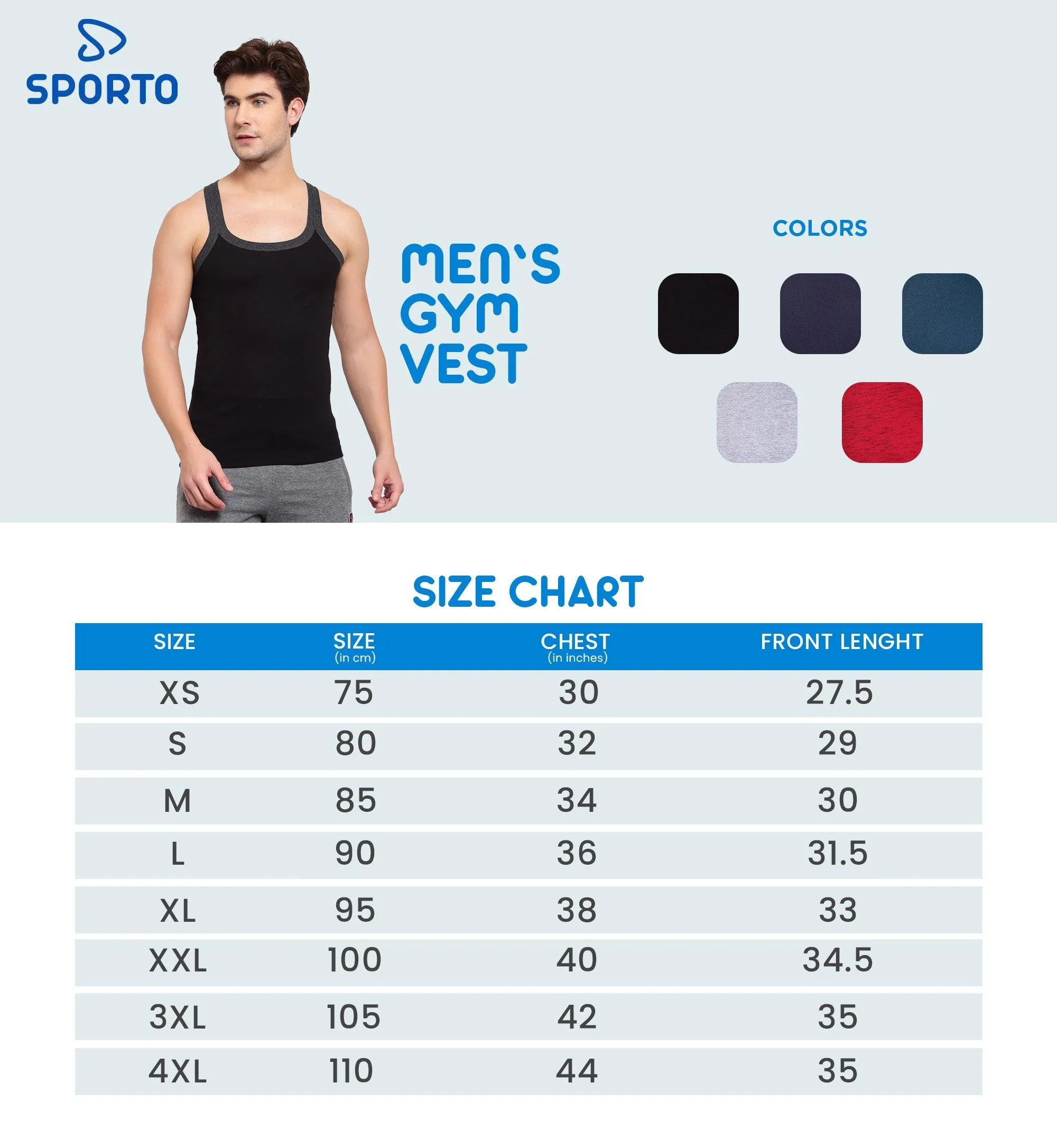 Sporto Men's 100% Cotton Gym Vest (Pack Of 2)