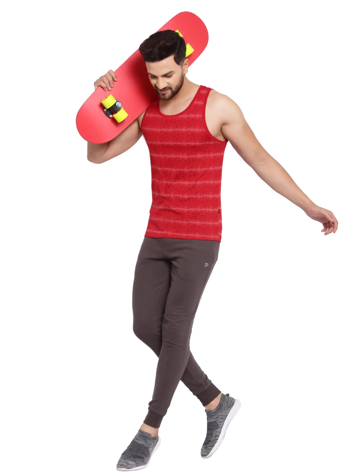 Sporto Men's Round Neck Printed Gym Vest - Red