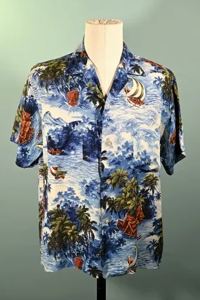 Sports Wear Vintage 50s Rayon Hawaiian Shirt, Made in Japan L