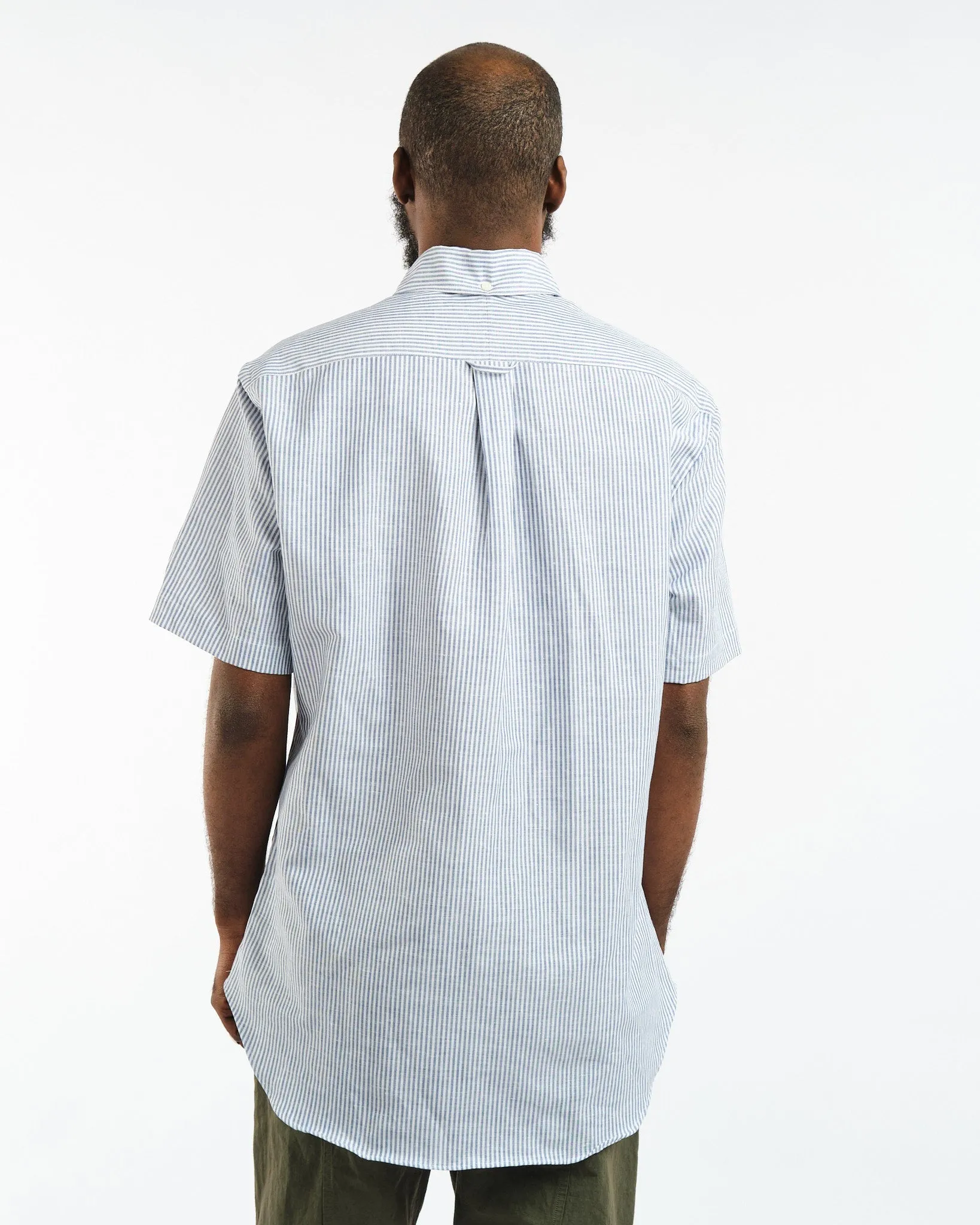 SS Button Down Popover Blue Stripe Linen