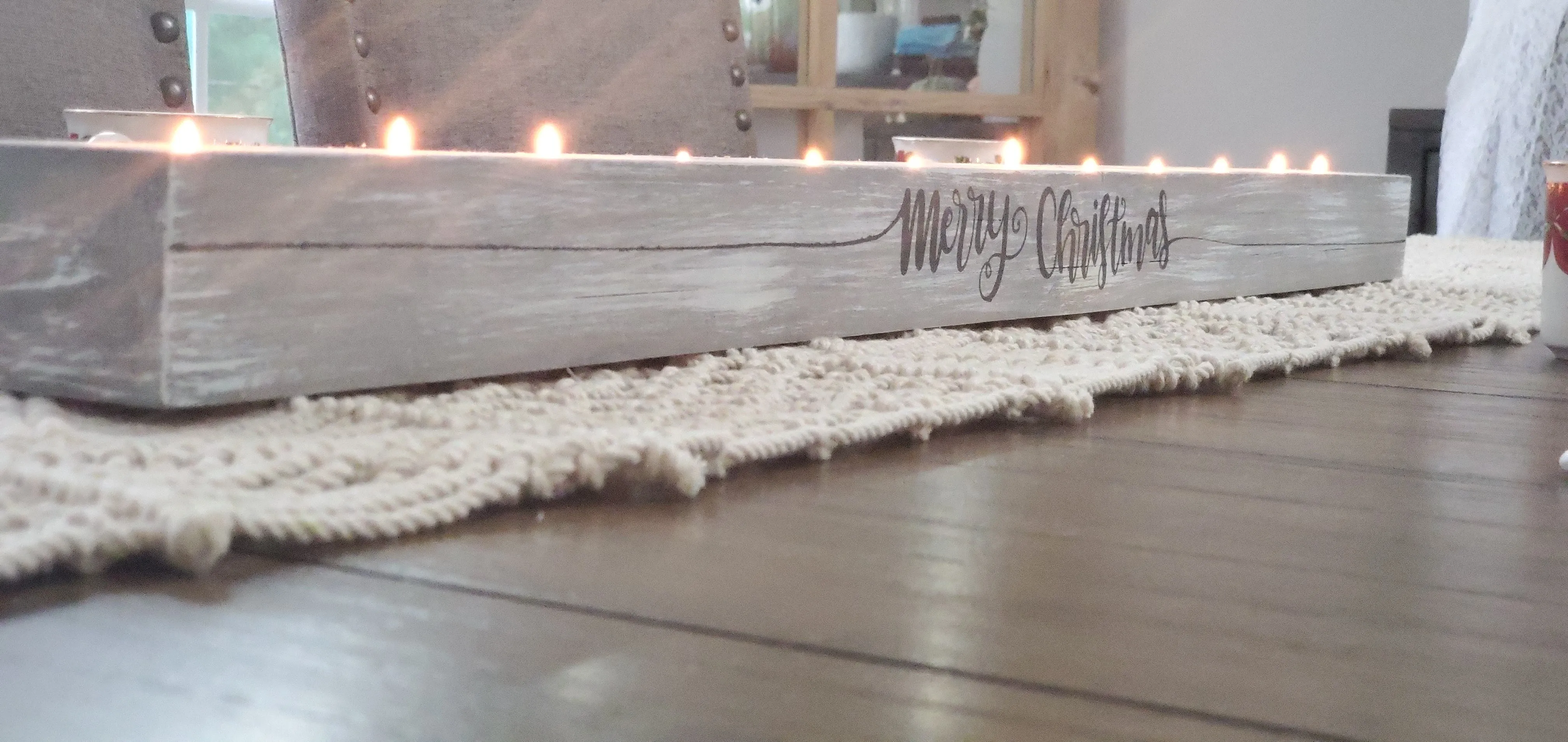 Tea Light Centerpiece | 3 Feet Long | Washed Gray Finish