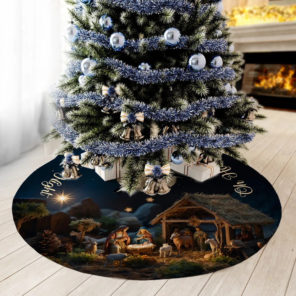 Teesdily | Jesus Nativity Scene Christmas Tree Skirt, Oh Holy Night Jesus Born Christmas Gift, Xmas Decoration, Jesus Lover Gift