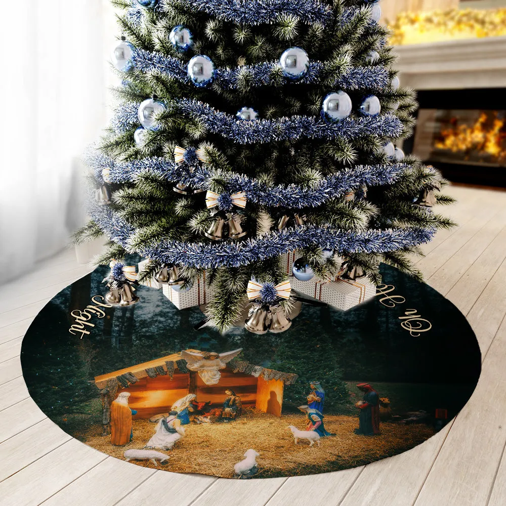 Teesdily | Jesus Nativity Scene Christmas Tree Skirt, Oh Holy Night Jesus Born Christmas Gift, Xmas Decoration, Jesus Lover Gift