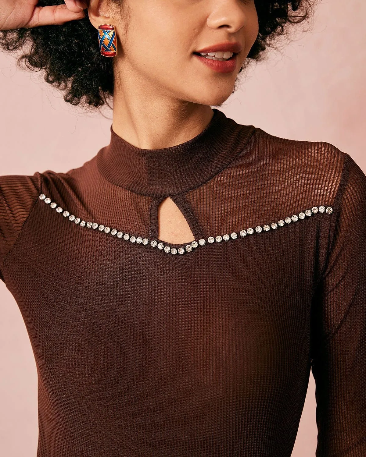 The Coffee Round Neck Cutout Ribbed Knit Top