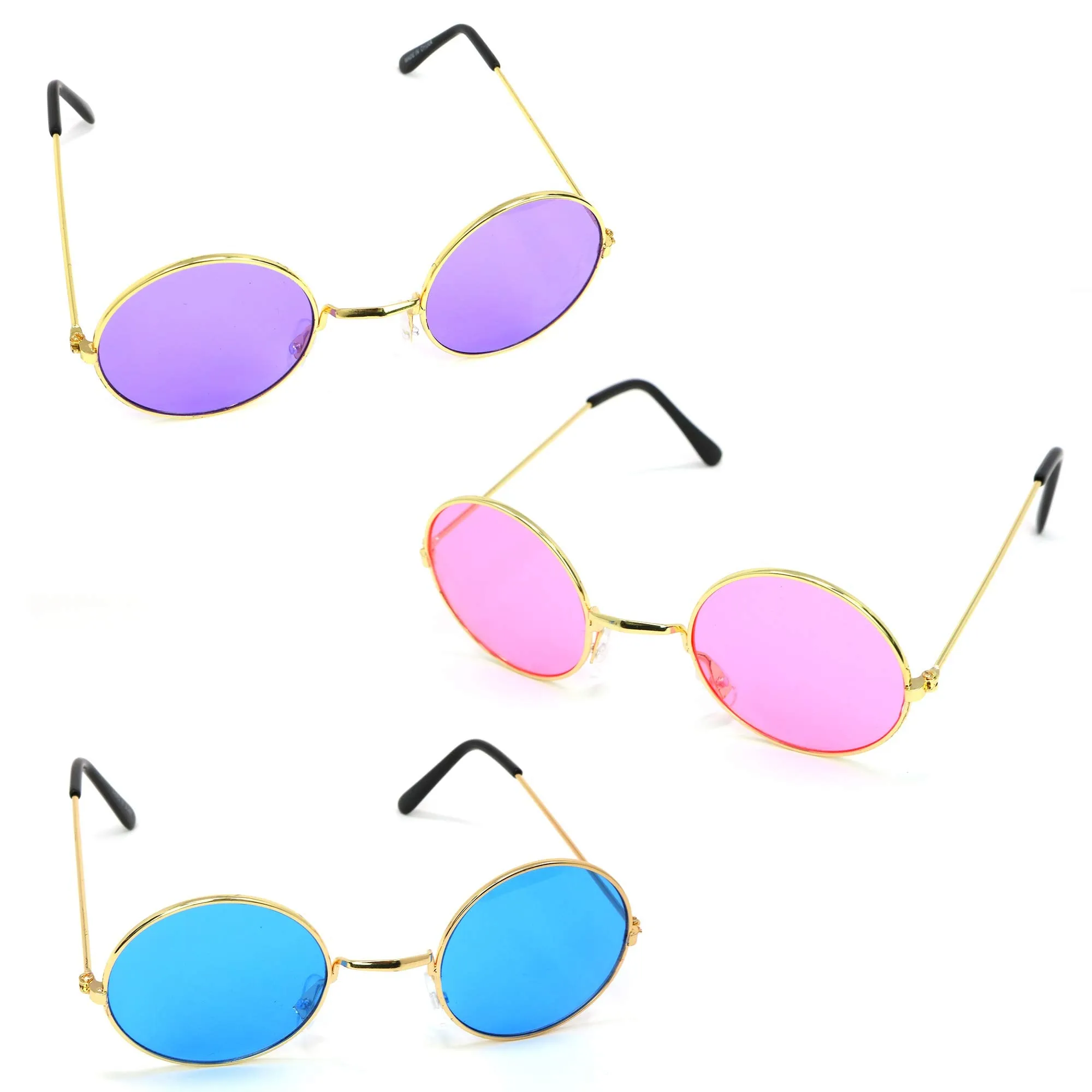 Tinted Round Hippie Glasses Pink Purple and Blue 60's Style Hipster Circle Sunglasses - 12 Pairs