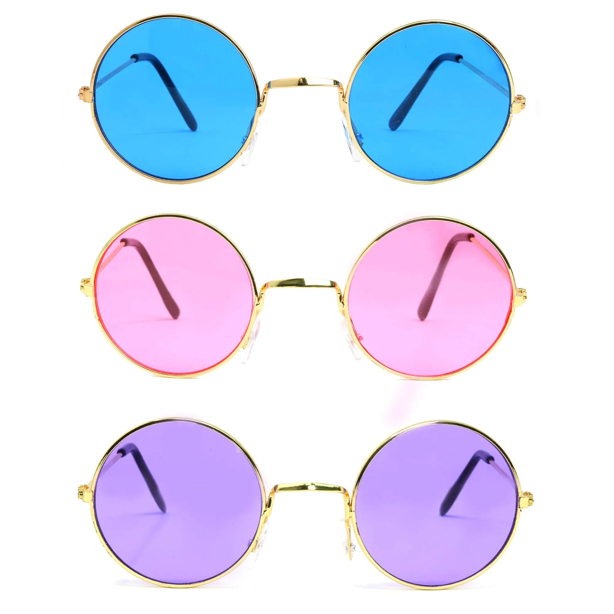 Tinted Round Hippie Glasses Pink Purple and Blue 60's Style Hipster Circle Sunglasses - 12 Pairs