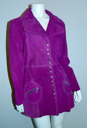 vintage 1960s violet suede car coat MOD contrast stitch jacket XS- Small