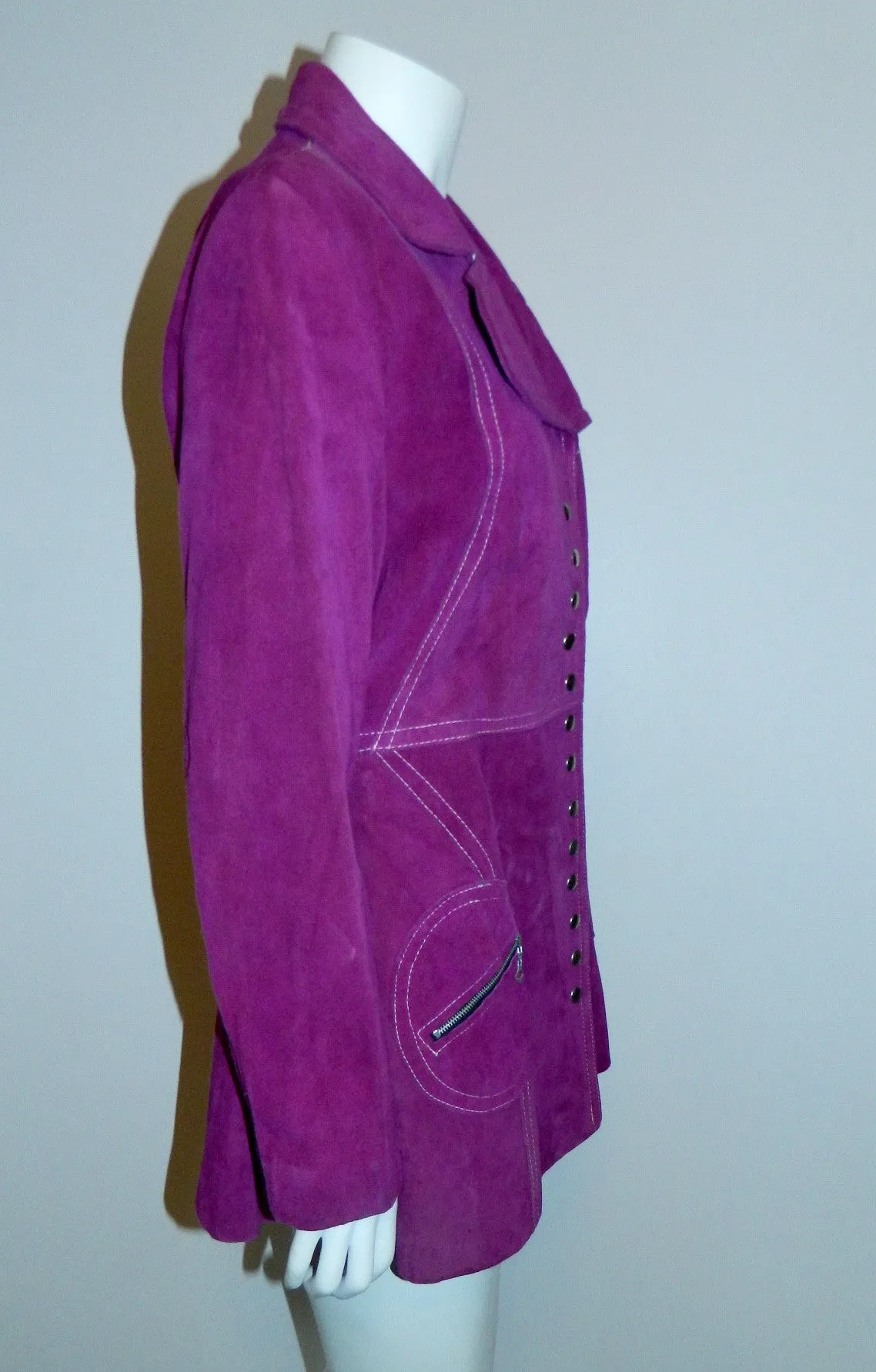 vintage 1960s violet suede car coat MOD contrast stitch jacket XS- Small