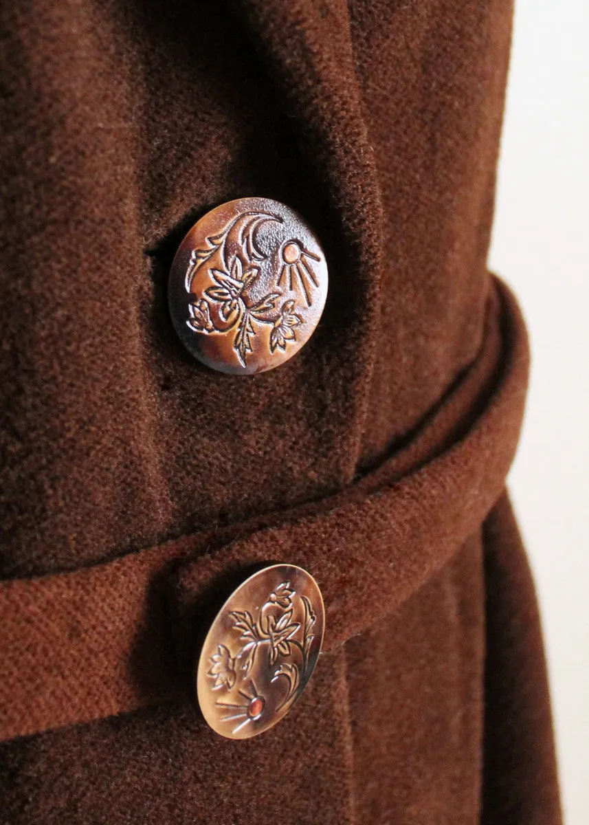 Vintage Early 1920s Brown Wool Velour Coat with Soutache Trim