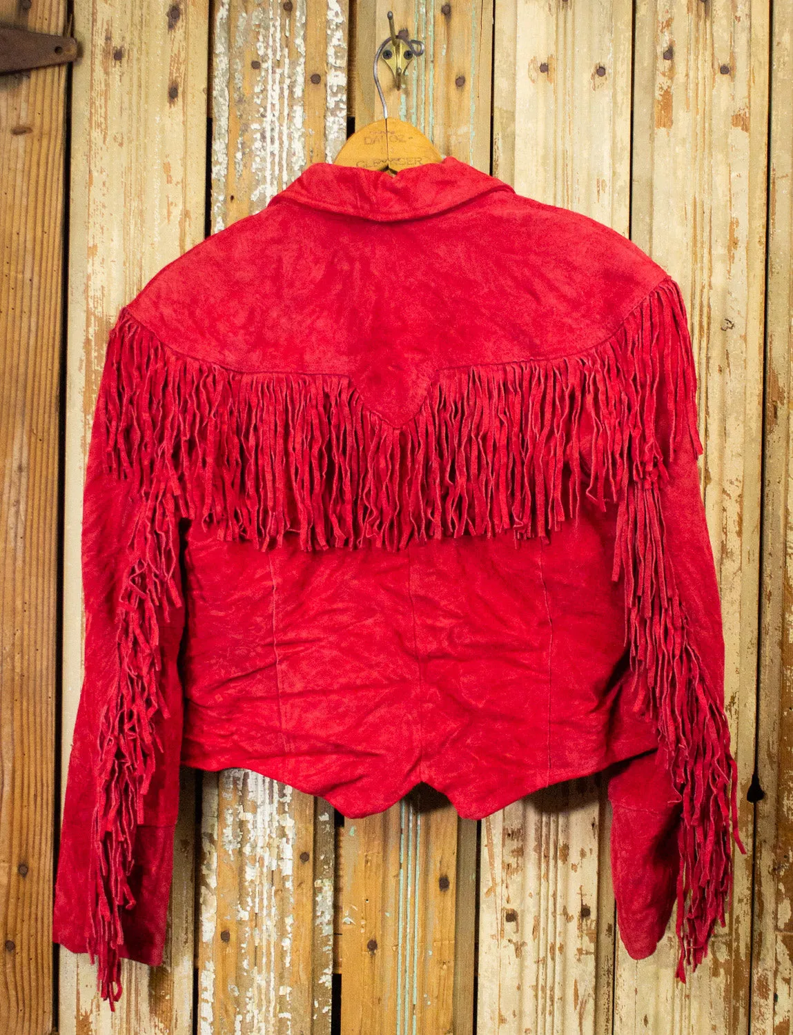 Vintage Pioneer Wear Cropped Red Fringe Jacket 80s Medium