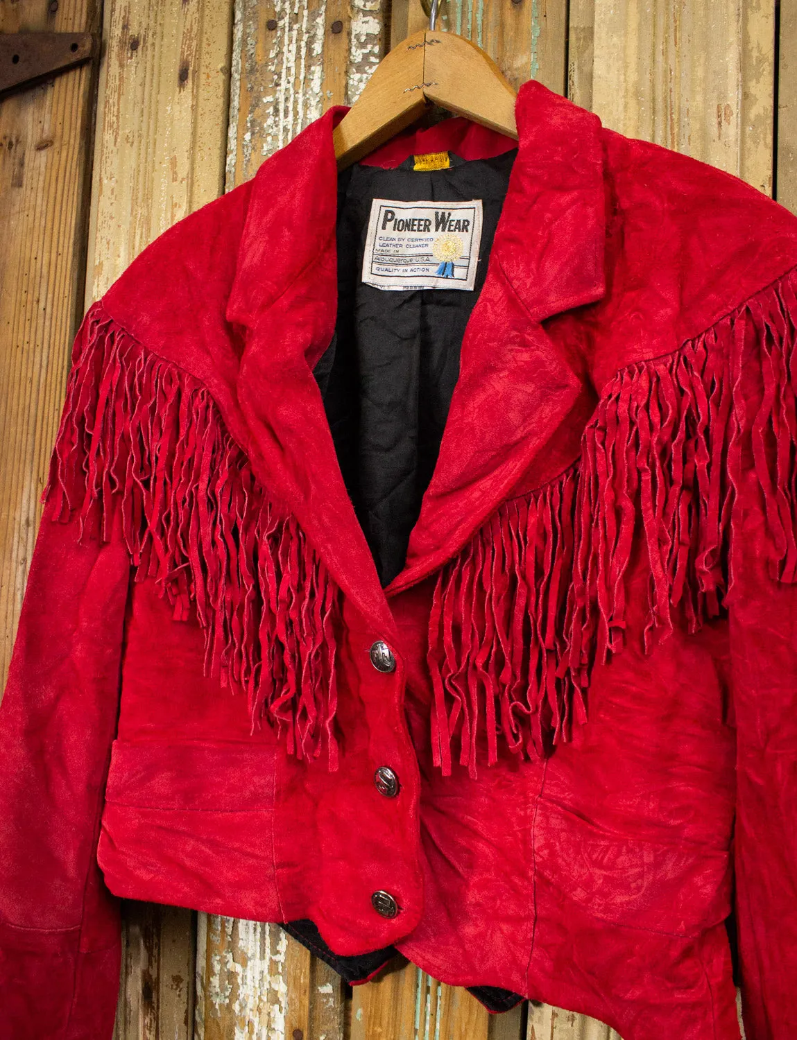 Vintage Pioneer Wear Cropped Red Fringe Jacket 80s Medium