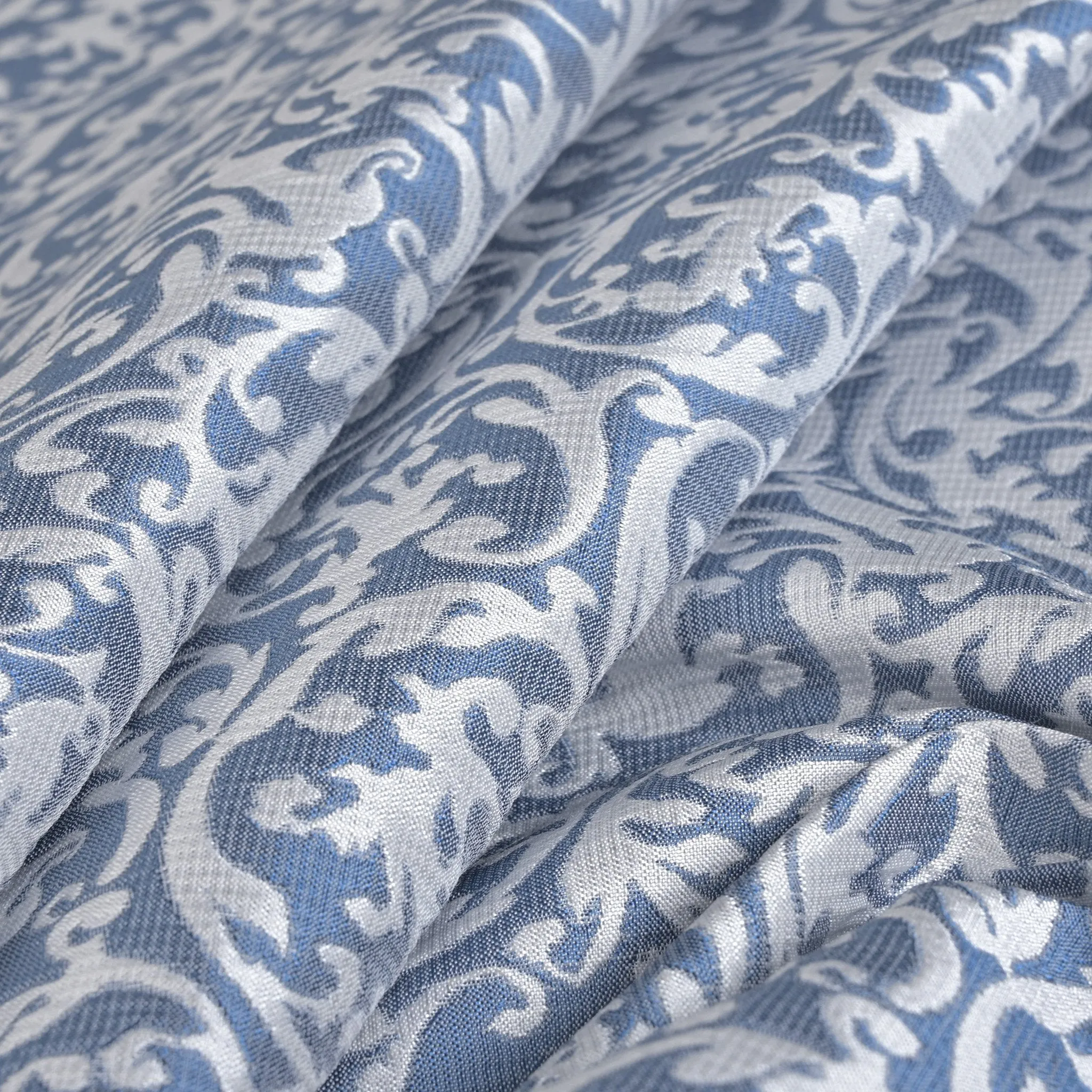 White and Blue Jacquard Fabric 96902