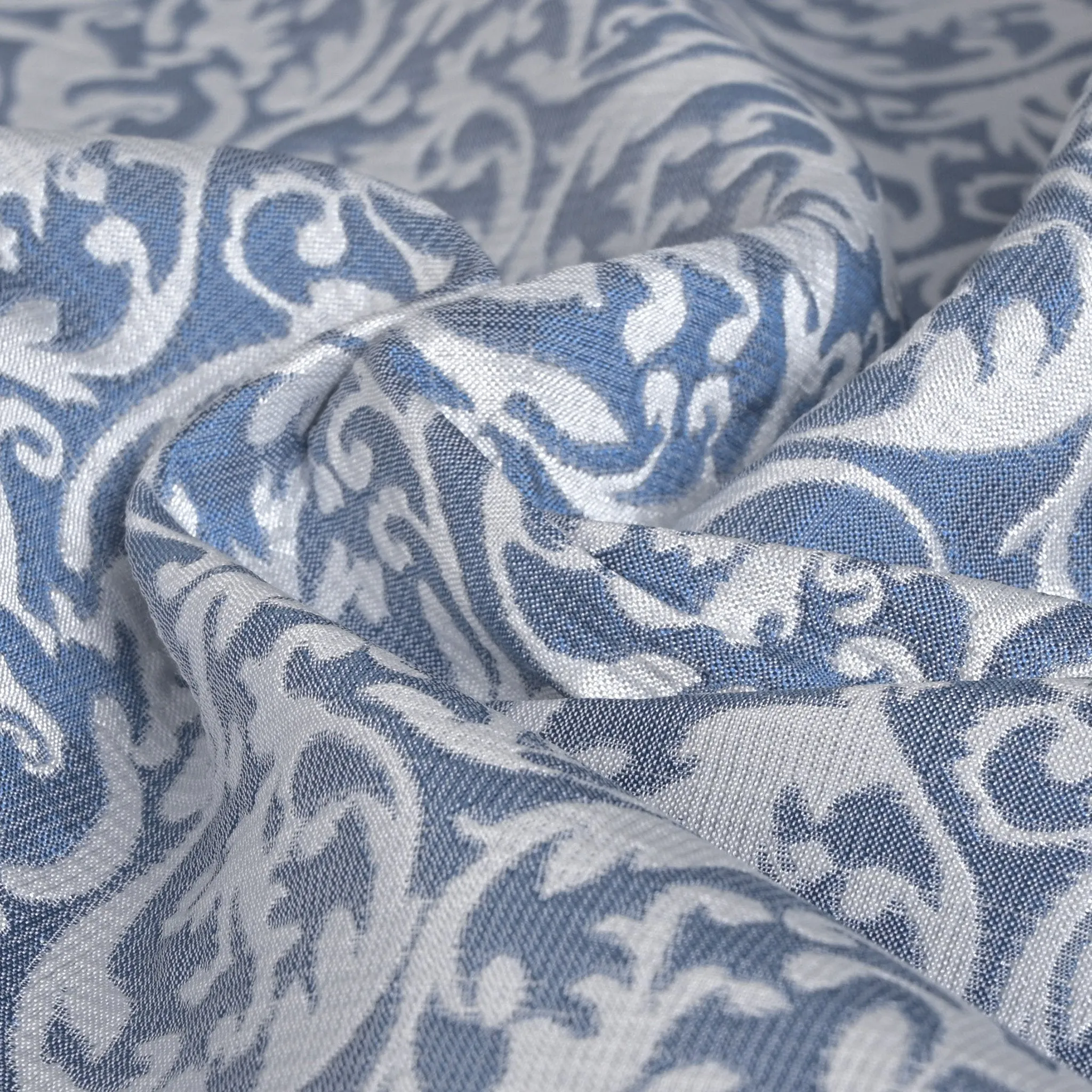 White and Blue Jacquard Fabric 96902